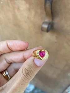 2.26Ct Heart Lab-Created Ruby Heart Shape Engagement Ring 14k Yellow Gold Plated - Picture 1 of 3