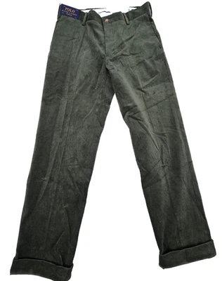 Pantalones de vestir Polo Ralph Lauren para hombre 32x32 verde pana calce clásico frente plano Foto 1 de 4