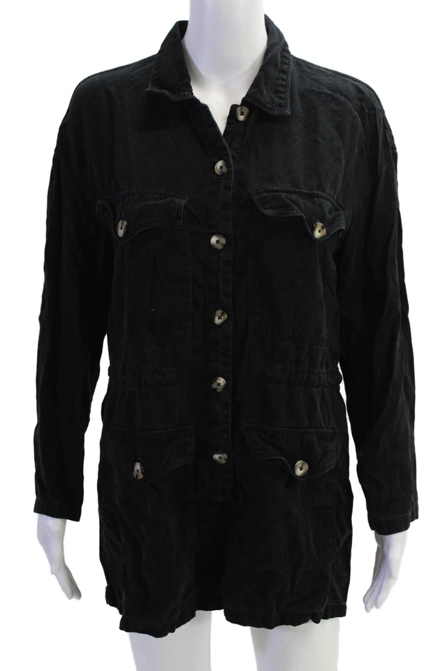 Mameluco Zara para mujer manga larga con cuello abotonado negro talla S Foto 1 de 4