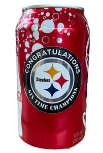 2008 Six Time Champions Pittsburgh Steelers Full Unopened Coca Cola Can - Picture 1 of 6