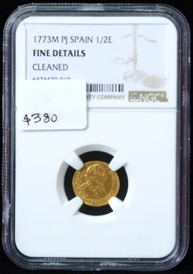 1773-M PJ Spain 1/2 Escudo Gold Fine Details Cleaned - Image 1 of 3