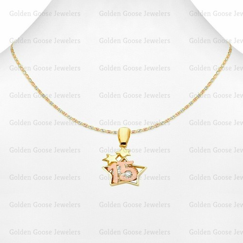 Ciondolo Valentino Quinceanera 15 anni in oro rosa o giallo 14 kt con catena