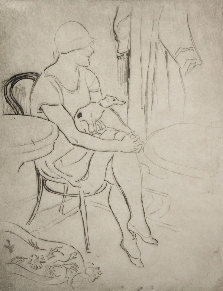 Louis Legrand (1863–1951) Dame mit Schoßhund - Radierung um 1920 monogr. - Bild 1 von 1