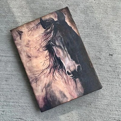 Horse Journal Blank Notebook, EcoFriendly Recycled Cotton Paper Rustic Guestbook - Image 1 of 4