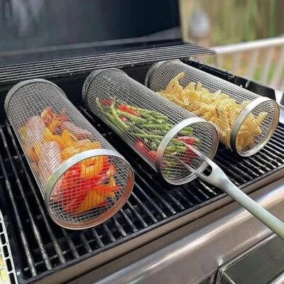 BUZDER Grillkorb Rund BBQ Edelstahl Grillen Fettarm Fettfrei Grillgemüse Gemüsegitter