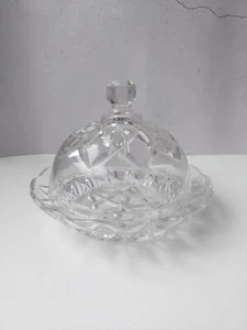 Clear Glass Candy Bowl With Lid, Star Shape Etched Bottom, Dome Top - Picture 1 of 10