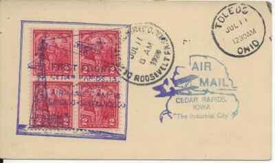 USA, 2-c Postal Stationery card, with Cedar Rapids Air Mail 4 2-c red 1st Flight - Image 1 of 2