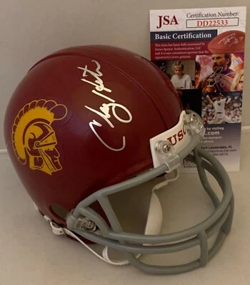 Clay Helton signed USC Trojans mini helmet autographed JSA - Image 1 of 2