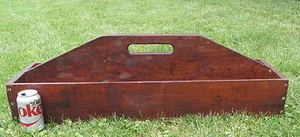 Antique Folk Art Primitive Large Pine Wood Tool Caddy Carrier Tote Dark Stained - Picture 1 of 5