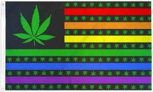 MJ USA (Rainbow) 3x5ft Poly Flag US Marijuana LGBTQ Weed Dispensary Dorm Flag - Picture 1 of 5