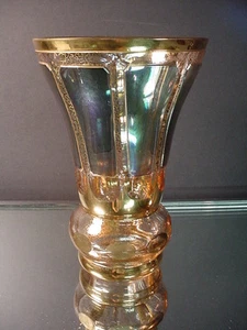 Moser Glass Company Green Luster Cabochon Flared Vase w/Gold Gilt Bohemia Czech - Picture 1 of 7