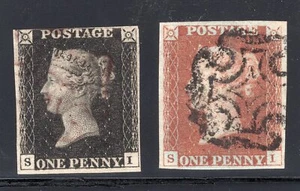 Gran Bretaña 1840. SC#1. SG#2. Usado, FVF. Plato 5 rojo y negro - Imagen 1 de 2