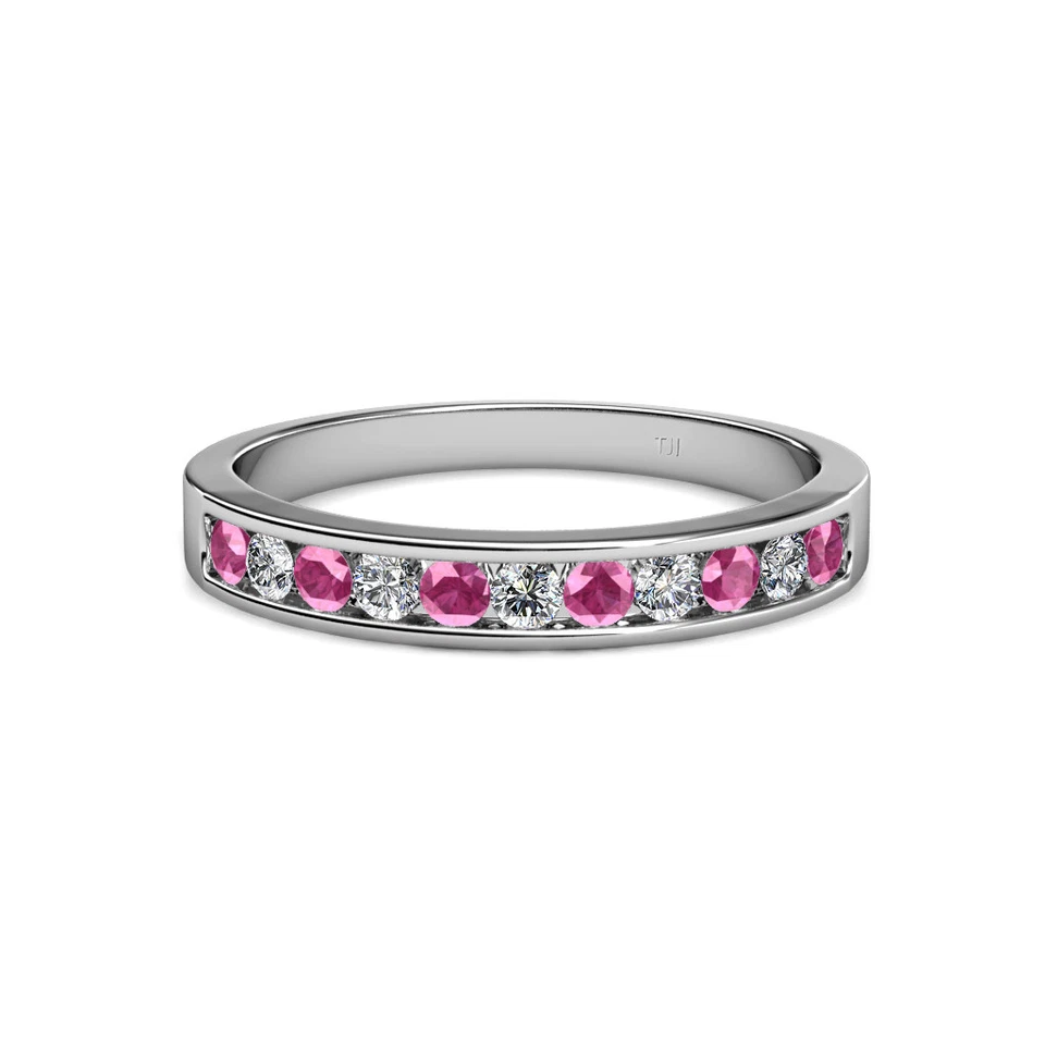 TriJewels Pink Sapphire and Diamond Wedding Band 0.51 ctw 14K Gold JP:137680 - Image 1 of 1