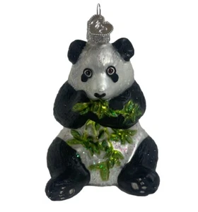 PANDA BEAR W/ BAMBOO "OLD WORLD CHRISTMAS" OWC Tree ORNAMENT Holiday Blown Glass - Picture 1 of 9