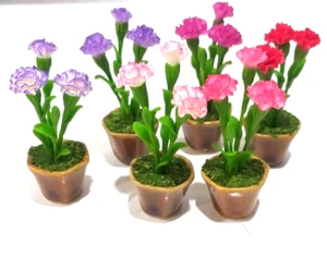 Set of 6 Clay Flower Pot Carnation Dollhouse Miniature Collection Gift 2025 - Picture 1 of 4