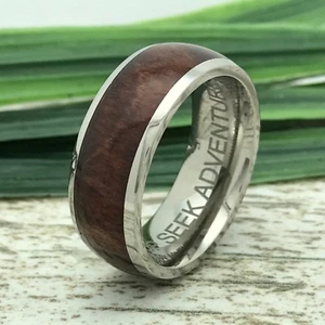 Anillo de madera, anillo de boda de tungsteno personalizado, anillo de boda grabado sin  - Imagen 1 de 6