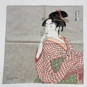Japanese Furoshiki Wrapping Cloth Utamaro Blowing Popen Beautiful Lady Kyoto - Picture 1 of 9