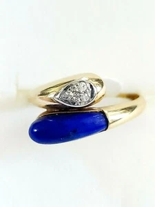 Vintage 14K Gelbgold echter blauer Lapis Diamant Ring Größe 6,5 - Bild 1 von 12