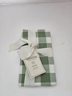 Southern Living Gingham Cotton Linen Euro Pillow Sham Green Plaid New - Image 1 of 3