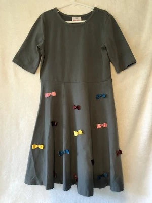 Vestido gris patinador Hanna Andersson 140 manga corta rosa púrpura amarillo lazos Foto 1 de 4