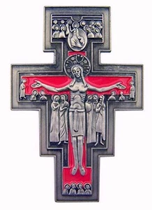 San Damiano rot Emaille Kruzifix Schirmmelle (WC909) Zinklegierung gekrempelt NEU - Bild 1 von 1