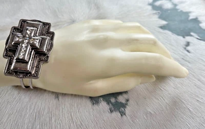 Pulsera Western Mujer 8 pulgadas Cruz Resorte Cargado Cristal Ajustable Elevado Foto 1 de 4
