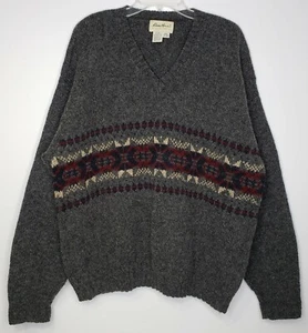De colección Eddie Bauer cuello en V gris tejido mezcla de lana suéter para hombre XL hecho en EE. UU. - Imagen 1 de 9