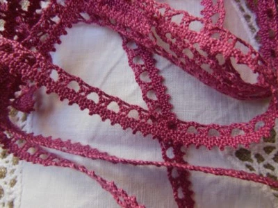 Dentelle vintage en coton rose violine 3 mètres sur 0,9 cm dmc  A2 - Photo 1/3