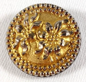 Vintage Czech Black Onyx w/ Gold Painted Front Beaded Border Glass Button 7/8" - Picture 1 of 5