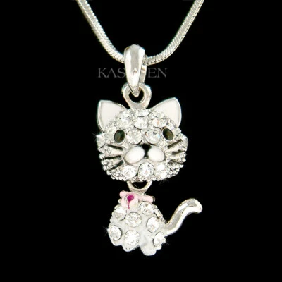 Movibile Gatto Kitty Tigre IN Swarovski Collana Cristallo Gioielli Carino - Immagine 1 di 2