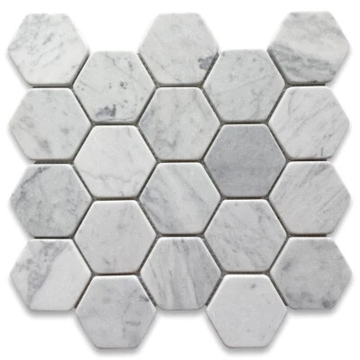 Azulejo de ducha antideslizante C33XT Carrara mármol blanco 3 pulgadas hexagonal caído Foto 1 de 4
