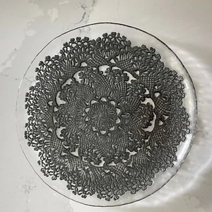 Anthropologie Silber Metallic Spitze Glas Beilagenplatte 8" - Bild 1 von 5