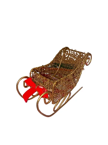 Vintage Metal Wire Sleigh Centerpiece Basket Christmas Woven Table Decor Gold Cover