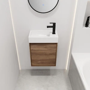 18" Wooden Bathroom Vanity with Single Sink for Small Bathroom W/ Door Brown NEW - Picture 1 of 11