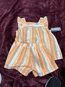 Nuevo con etiquetas Conjunto de camiseta sin mangas y pantalones cortos tejidos a rayas OshKosh B'gosh para niñas pequeñas - Talla 4T - Imagen 1 de 2
