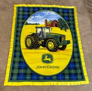 John Deere Tractor Fleece Blanket Red Barn 49"x62 Finished With Blanket Binding - Picture 1 of 2