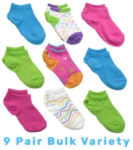 Girls Low Cut Socks Colorful Pattern Solid Cotton Sport Ankle Variety 9 Pack - Picture 1 of 5