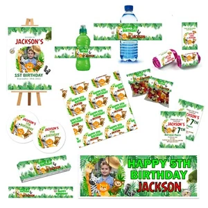 PERSONALIZADO NIÑO SAFARI CUMPLEAÑOS DECORACIONES INVITACIÓN PEGATINA BANNER CARTEL ENVOLTURA - Imagen 1 de 26