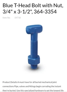 PROSELECT PSMJBTHBNFN 3/4” X 3-1/2” MJ BLUE T-HEAD B&N BOLT & NUT - Picture 1 of 2