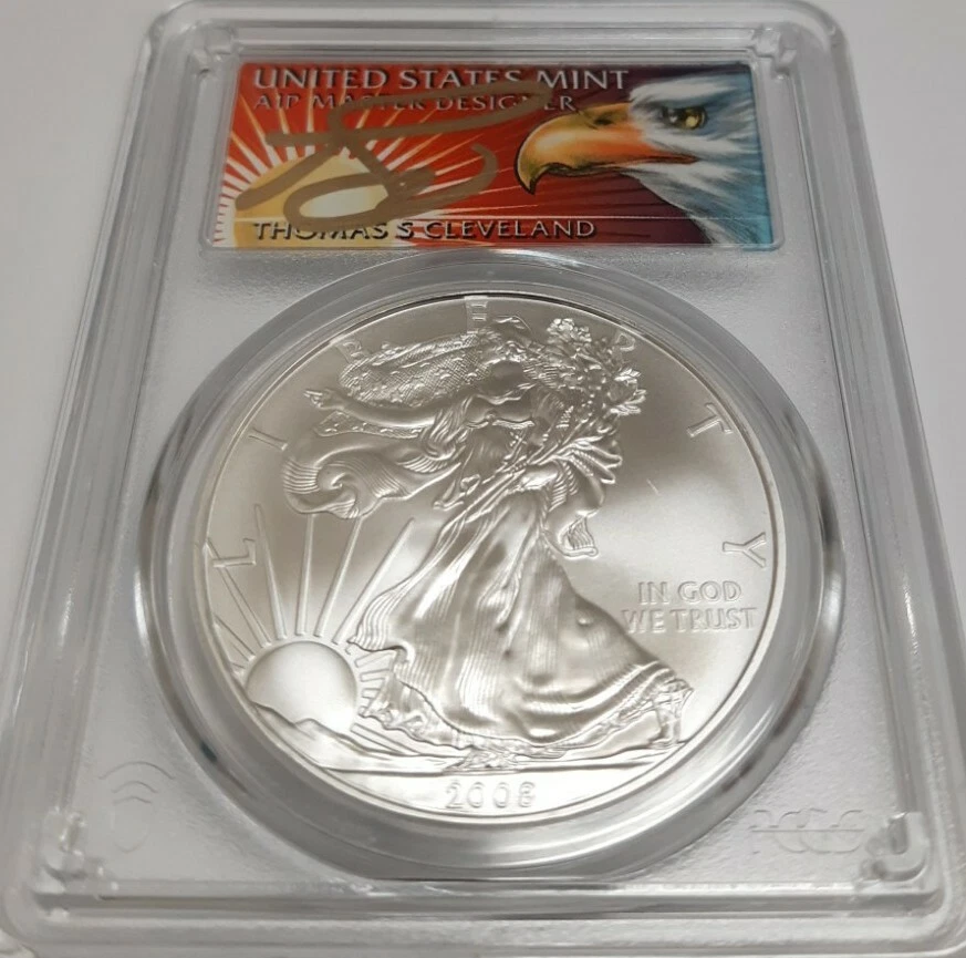 2008$1 American Silver Eagle 1oz DollarPCGS MS70 Thomas Cleveland Eagle 1 of 134 - Image 1 of 2