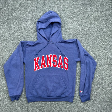 University Of Kansas Hoodie Adult Small Blue Jayhawks KU Pullover Champion Mens Cover