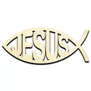 Jesus Fish Christianity Symbol Laser Cut Out Unfinished Wood Shape Craft Supply - Picture 1 of 6
