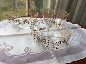 3 Josephinenhutte Gold Encrusted Antique Crystal Finger Bowls Lobed - Picture 1 of 5