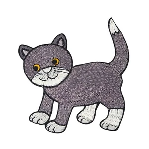 aa92★Katze Kater Grau Aufnäher aufbügeln Bügelbild Patch Applikation 8 x 8,2 cm - Bild 1 von 8