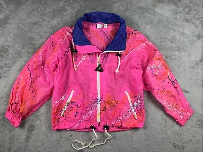 OP Ocean Pacific Hot Pink Splatter Snowboard Team Windbreaker Jacket Girl’s Med - Image 1 of 4