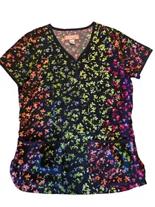 KOI Scrub Top Womens Size Small Nurse KATHY PETERSON Uniform Tech Floral Spring - Picture 1 of 12