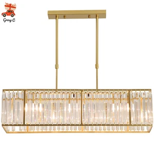 Modern Crystal Chandelier Rectangular Ceiling Light LED Living Room Pendant Gold - Picture 1 of 12