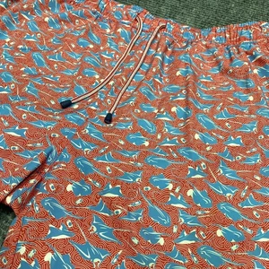 Peter Millar Swim Trunks Mens L Stingrays AOP Coral Coastal Blue Seaside Lined - Picture 1 of 14