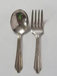 Vintage 1930er National Silver Co. EPNS versilbert Kind/Baby 4,5" Gabel & Löffel Set - Bild 1 von 11