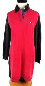 Tommy Hilfiger Rugby Shirt Dress Red Vintage Long Sleeve Cotton Medium 1990s M - Picture 1 of 7